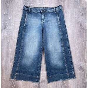 Vtg Y2K GRAB Blue Faded Denim Low Rise Wide Leg Capri Jeans Sz 10